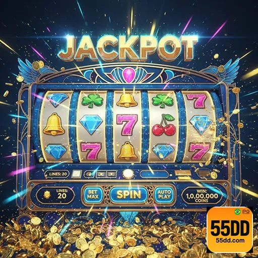 Imagem do site 55dd com destaque para a seção de slots e jogos de cassino.